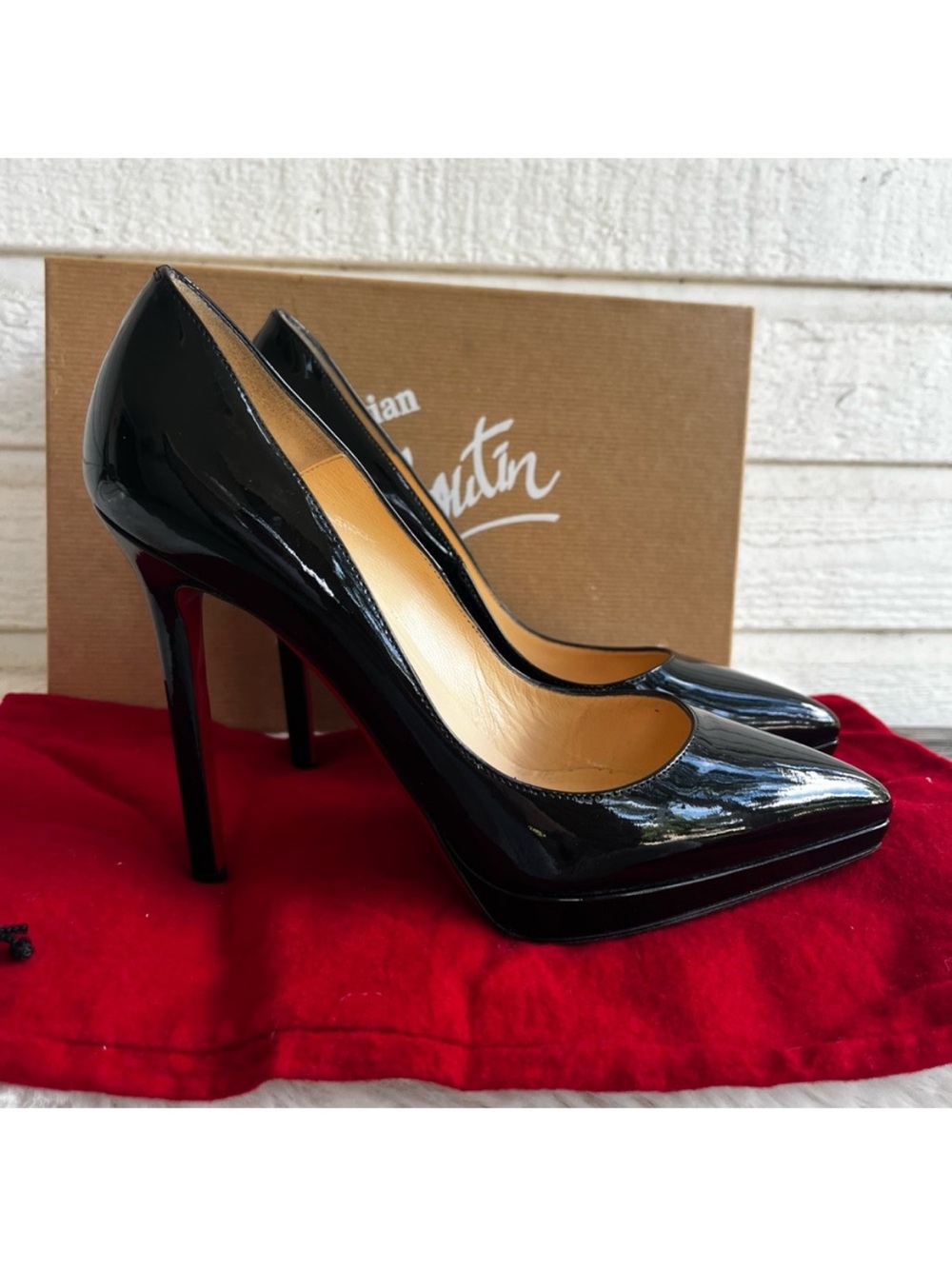 CHRISTIAN LOUBOUTIN Black Patent Pigalle Pointed actor Platform Heels sz. 38 - Picture 5 of 6